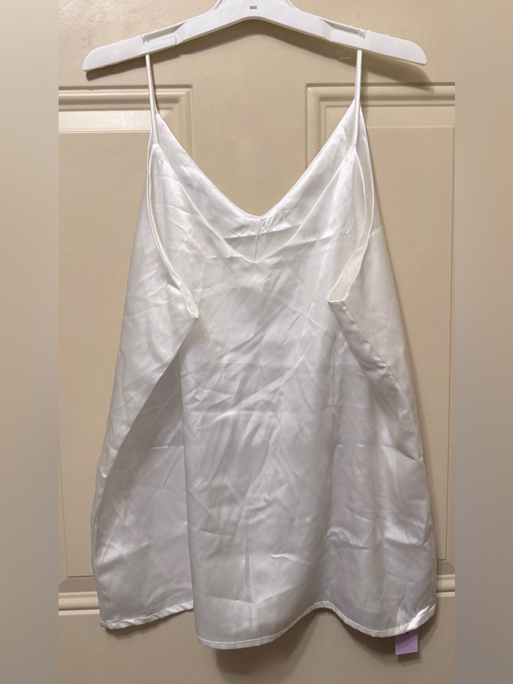 Cheibear White Satin Spaghetti Strap V Neck Camisole Size XL